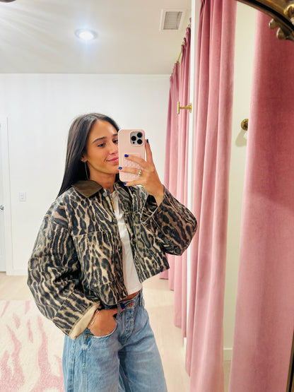 AFRM Wrenley Jacket in Camo Leopard