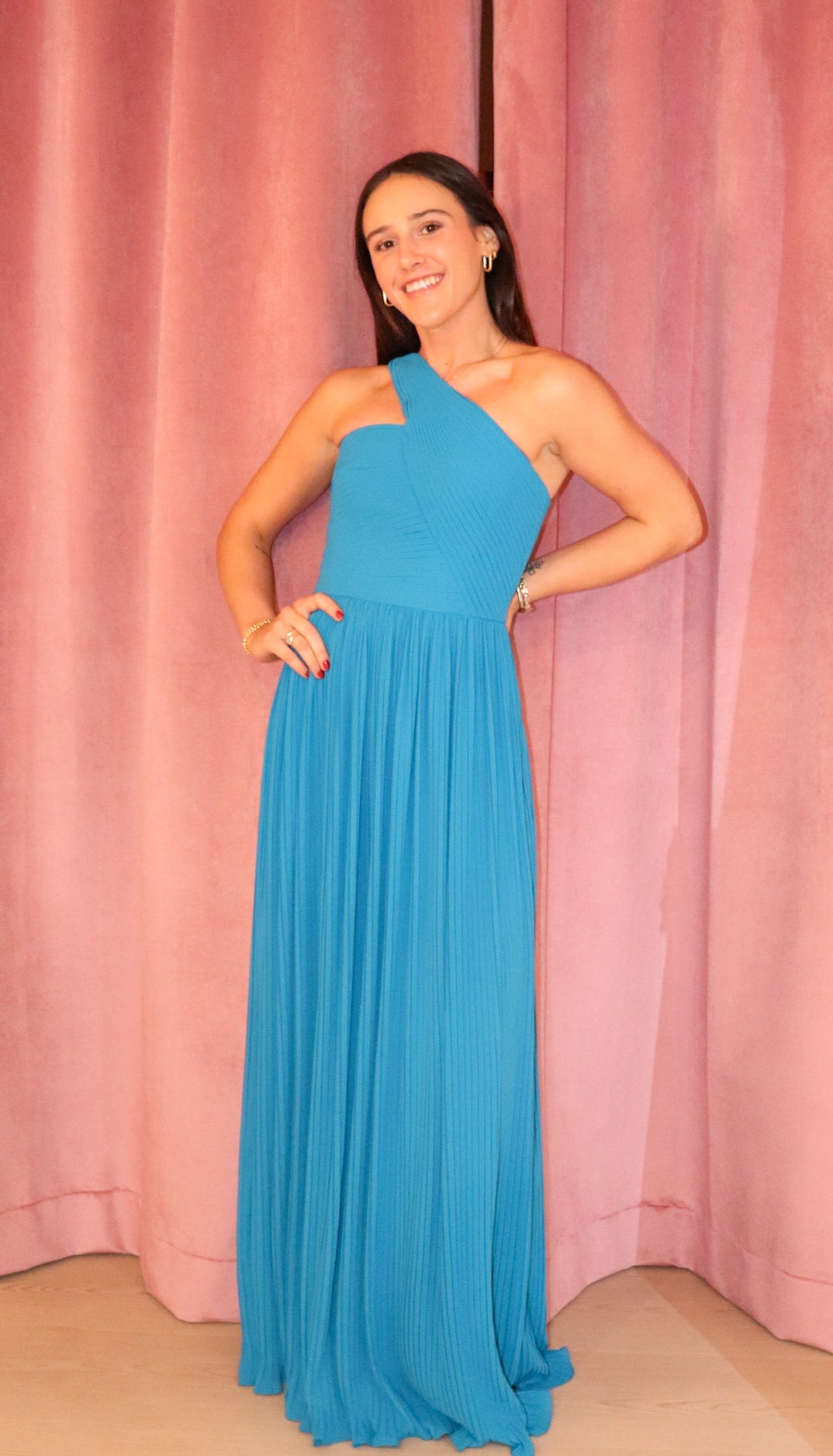Amur Skye Deep V Pleated Gown - Blue Surf
