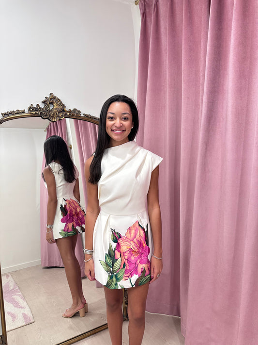 Elliatt Azelie Aysmmetrical Mini Dress in Ivory