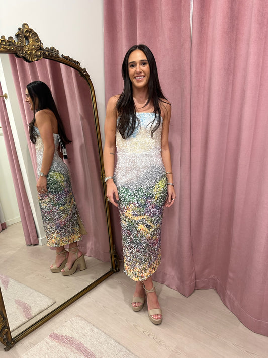 Elliatt Arden Strapless Midi Dress in Multi Ombre