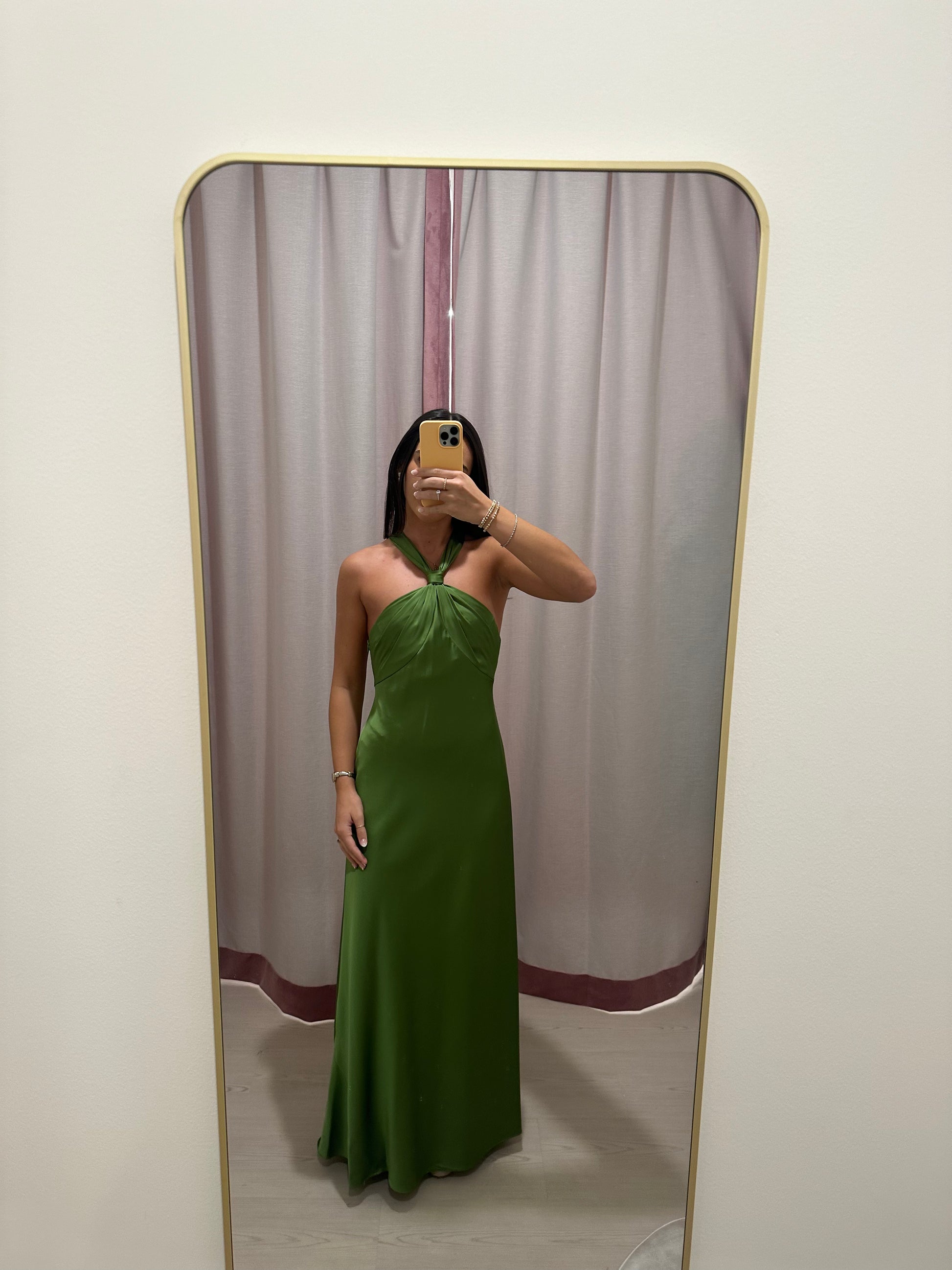 Liv Foster Satin Halter Gown - Olive - 2 Liv Foster Satin Halter Gown - Olive - 2