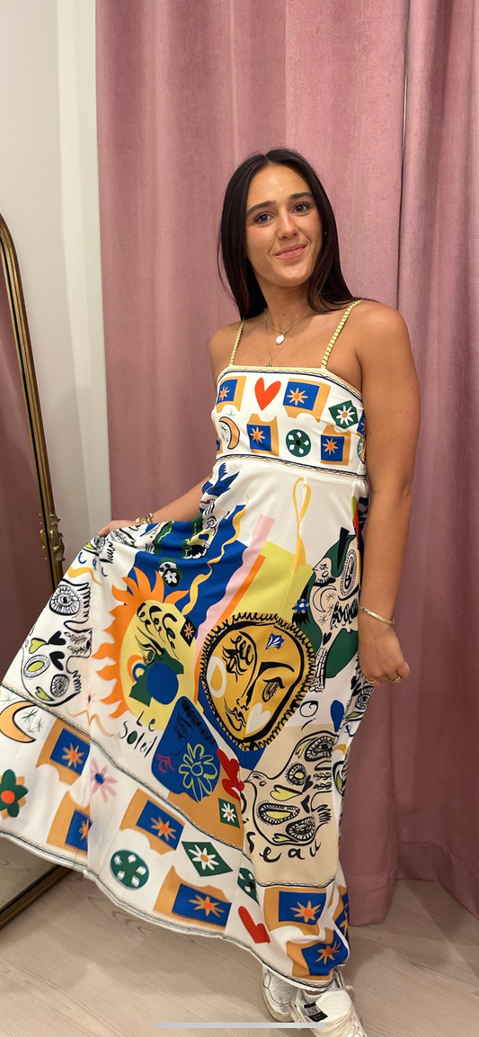 Folk Print Midi Dress
