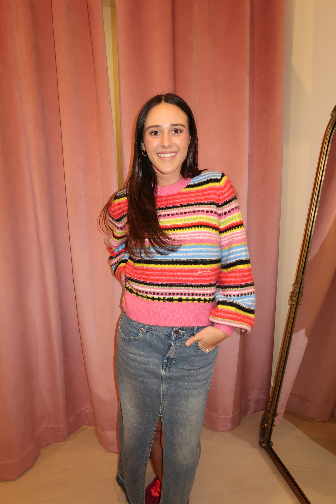 最新人気 Wool Soft Striped Ganni O-Neck Mix the at Shop – Sweater トップス