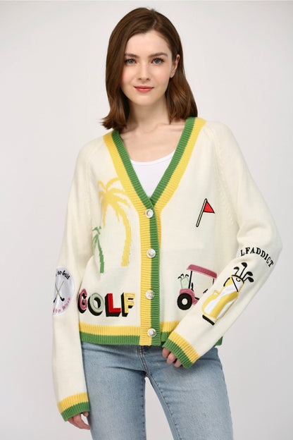 Golf Embroidered Patch Cardigan