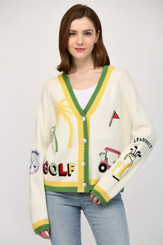Golf Embroidered Patch Cardigan