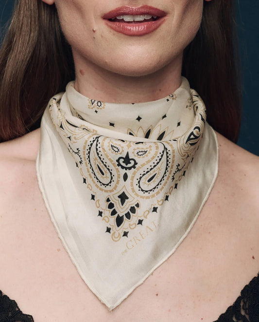 THE GREAT Silk Bandana - Cream