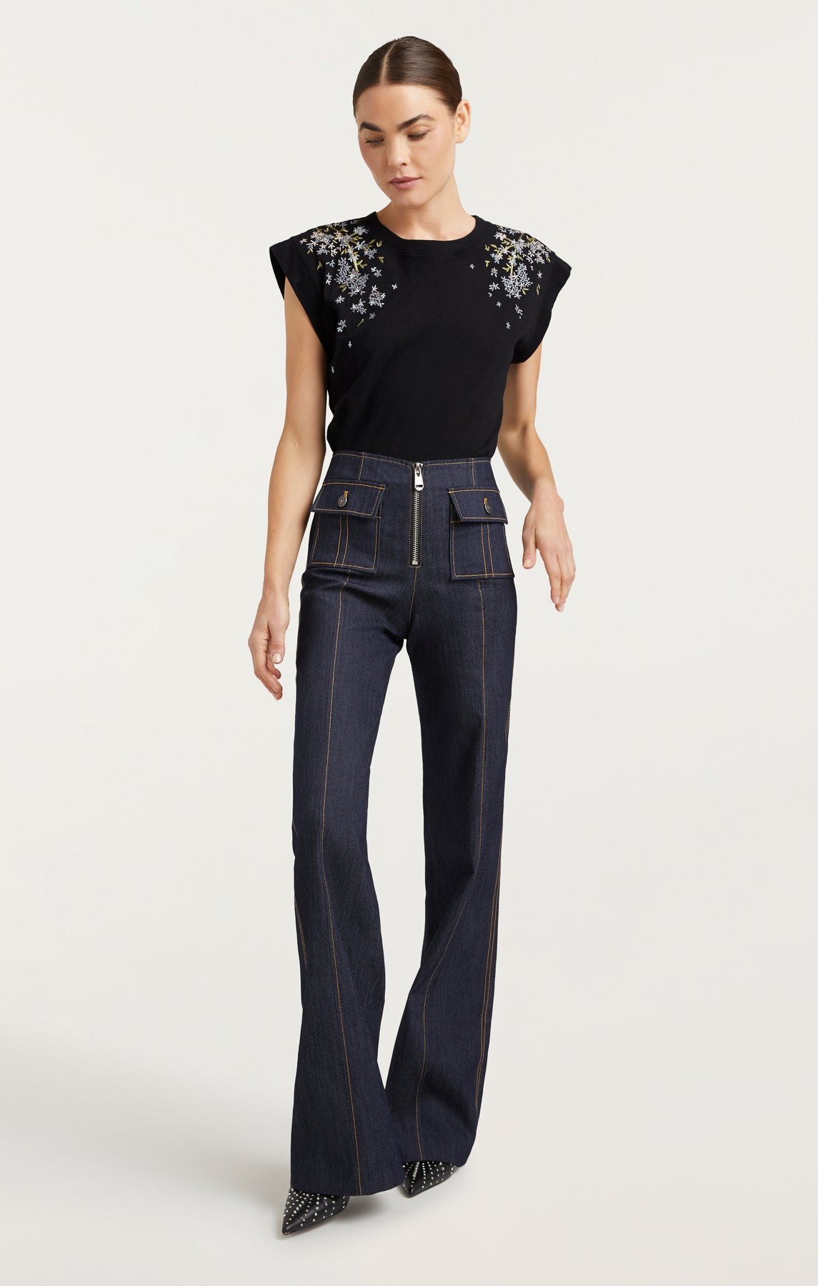 Cinq a Sept LILAC VINE EMBELLISHED BELLA TEE