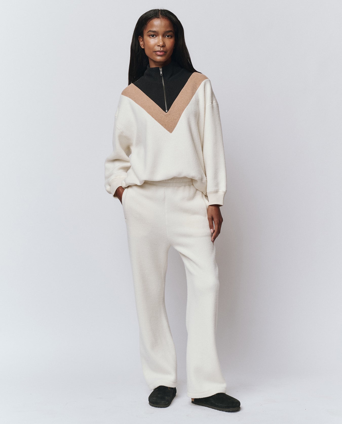 The Great The Colorblock Plush Chalet Sweatshirt - Washed White