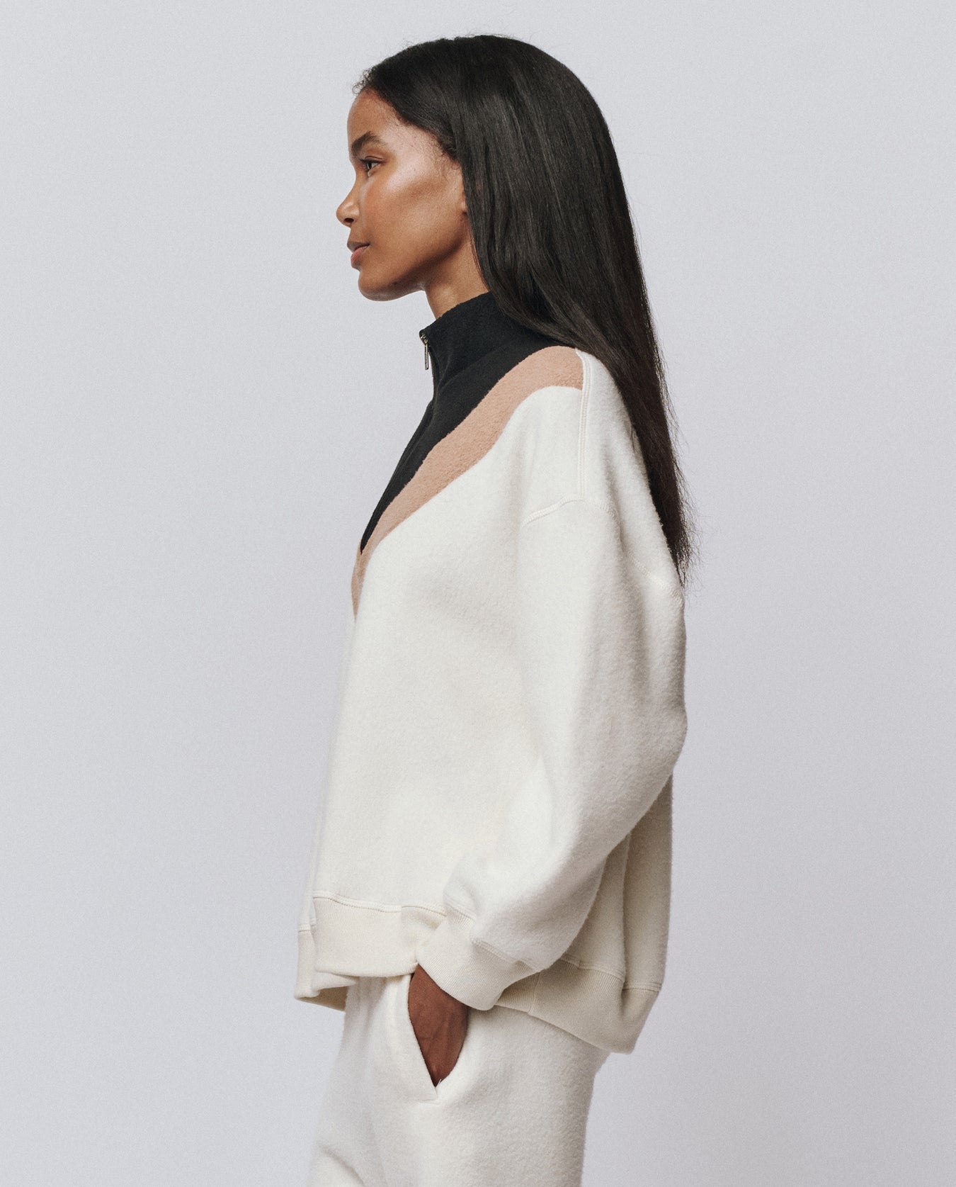 The Great The Colorblock Plush Chalet Sweatshirt - Washed White