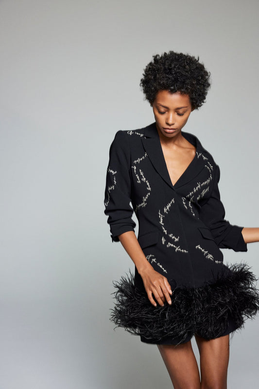 Cinq a Sept FEATHER AND SCRIPT EMBELLISHED JOEL DRESS