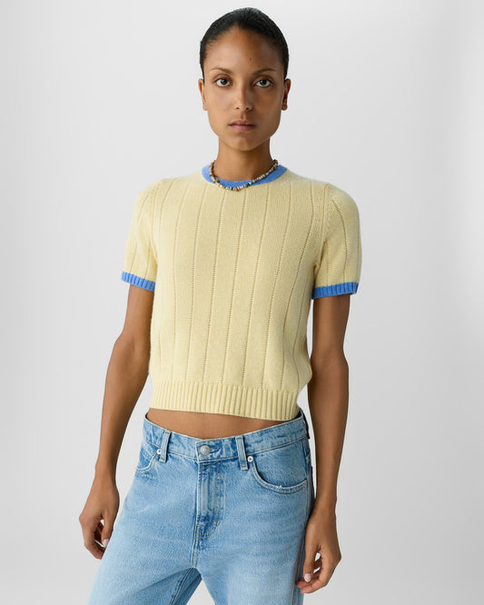 Guest In Residence Rib Ringer Tee Butter/Delft Blue