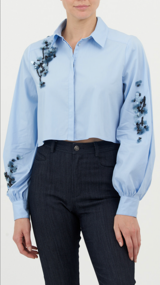 Cinq a Sept Sequin Flower Cropped Selina Top