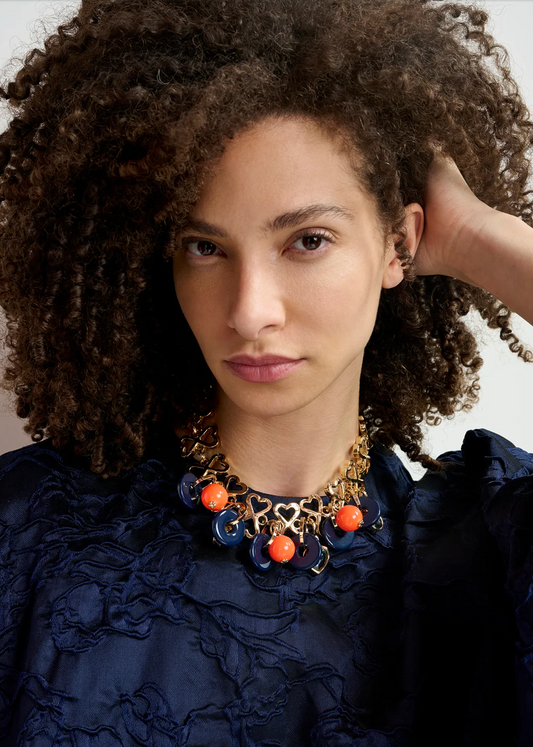 ESSENTIEL ANTWERP Gold-tone heart-shaped chain necklace with resin charms