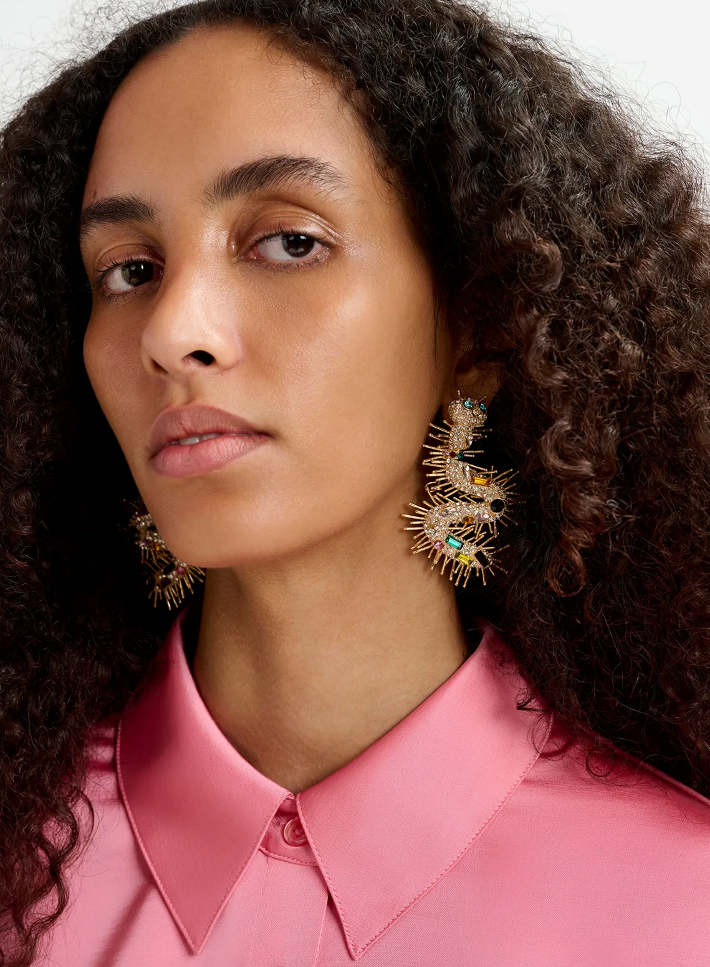 ESSENTIEL ANTWERP Gold, silver and blue rhinestone centipede earrings