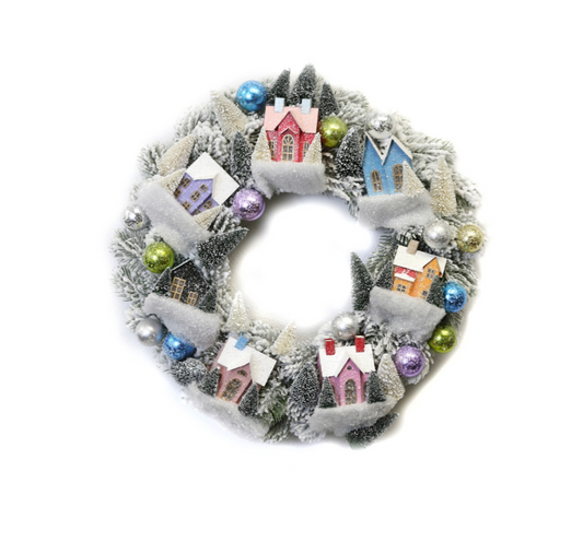 Frosted Village Wreath - Bright