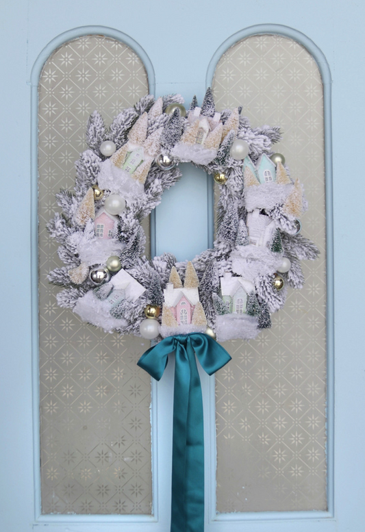 Frosted Village Wreath - Bright