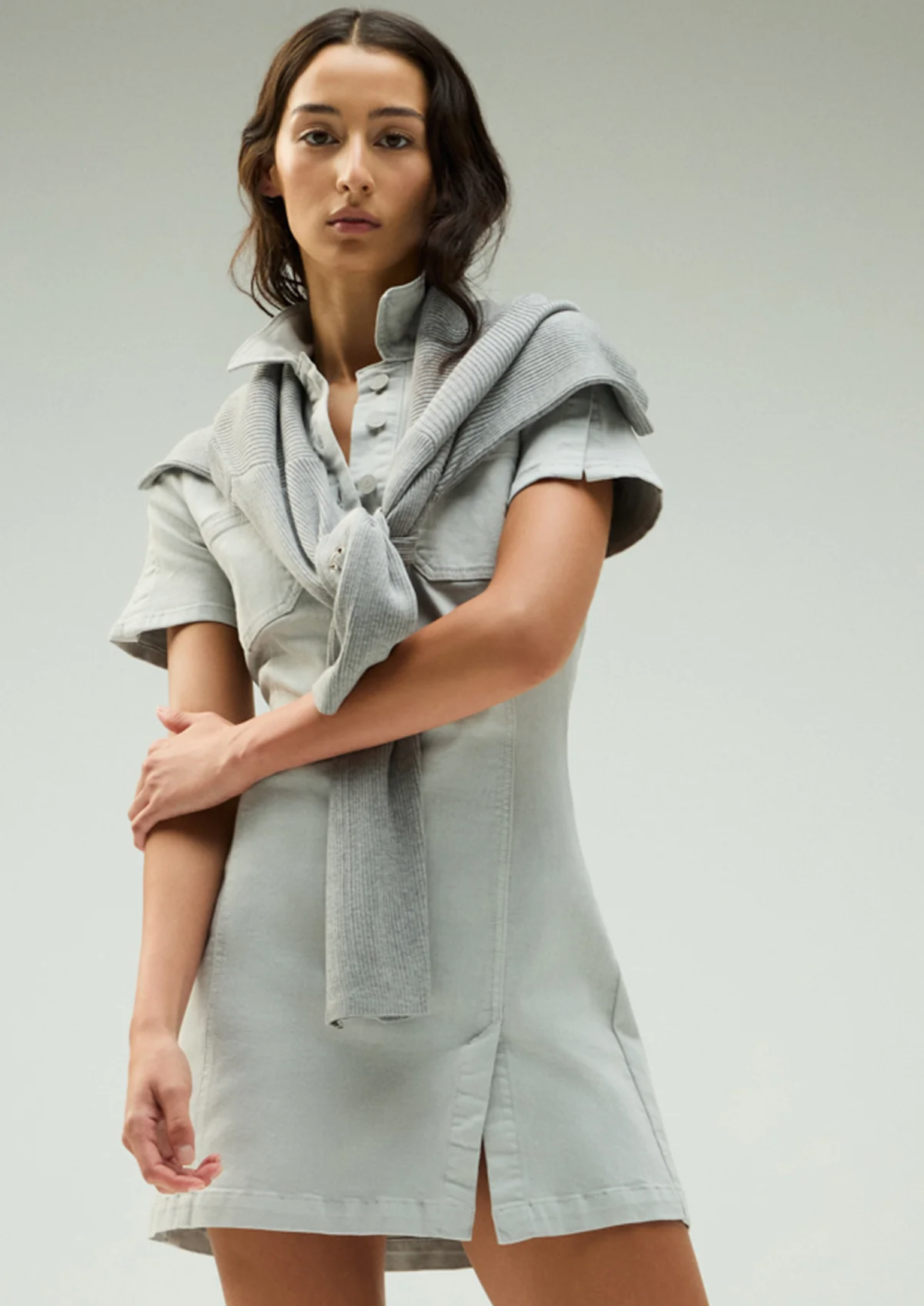 hudson denim dress Deep V-Neck Denim Blue Zero Waste Caftan Dress - M/L
