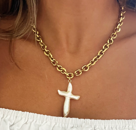 M Designs Jewelry Chunky Gold Cross Necklace