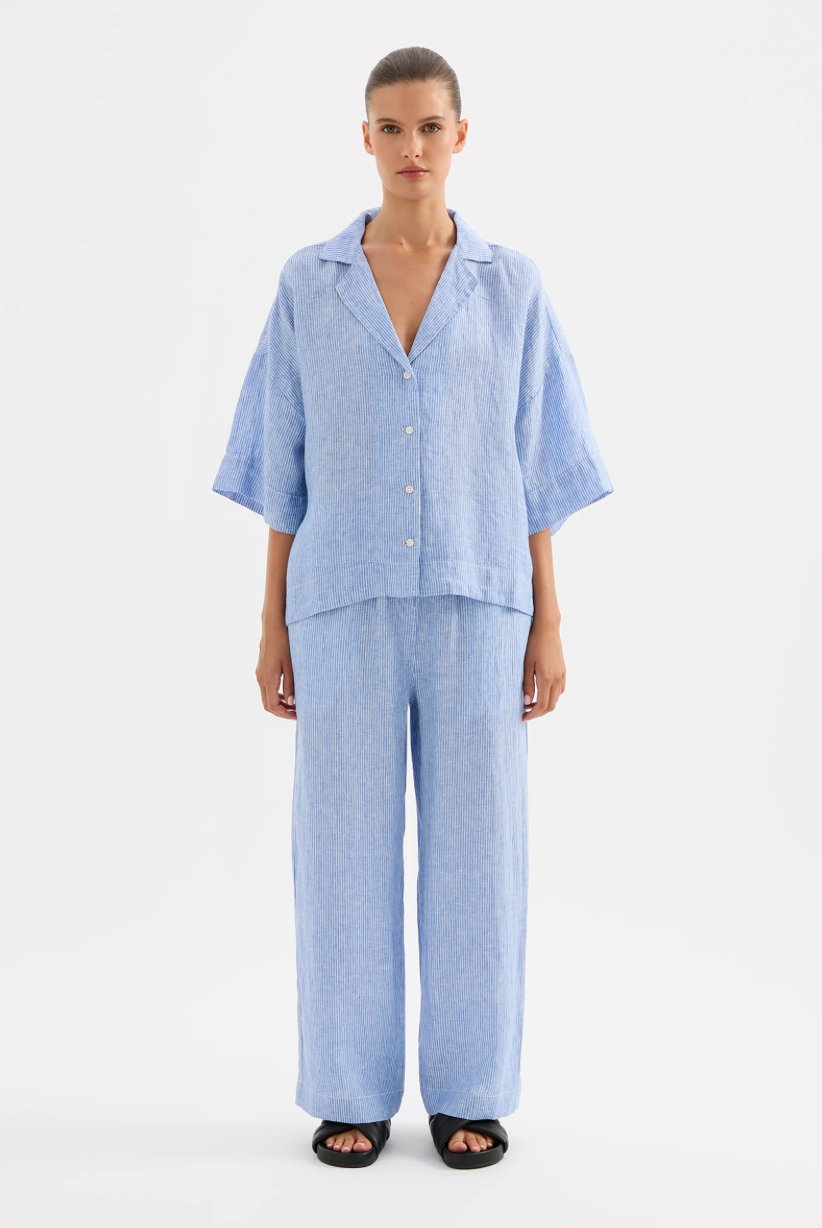 NudeLucy Lounge Stripe Linen Long Shirt