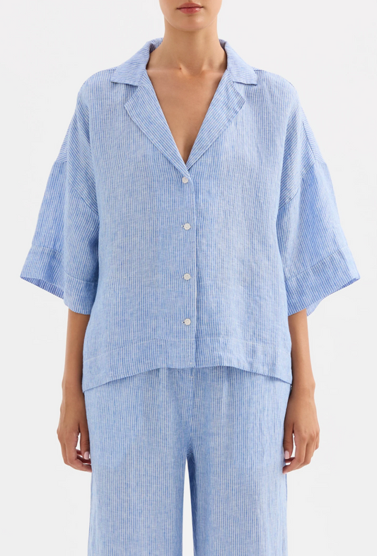 NudeLucy Lounge Stripe Linen Long Shirt