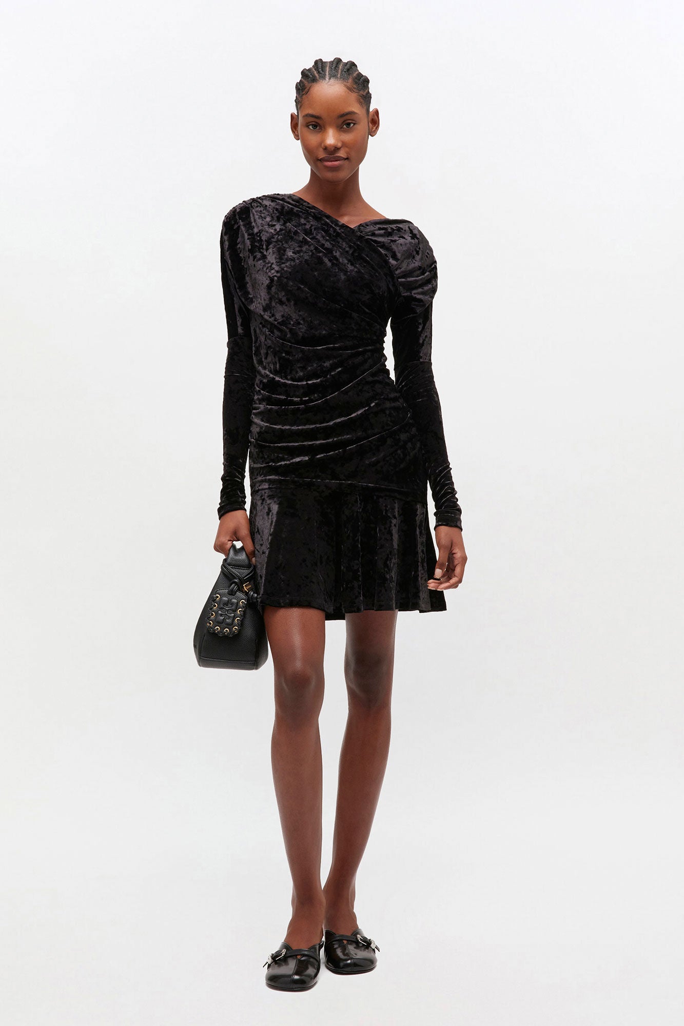 Ganni Black Ruched Mini Dress