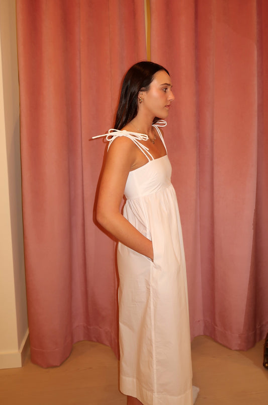 Ganni White Cotton Poplin String Midi Dress