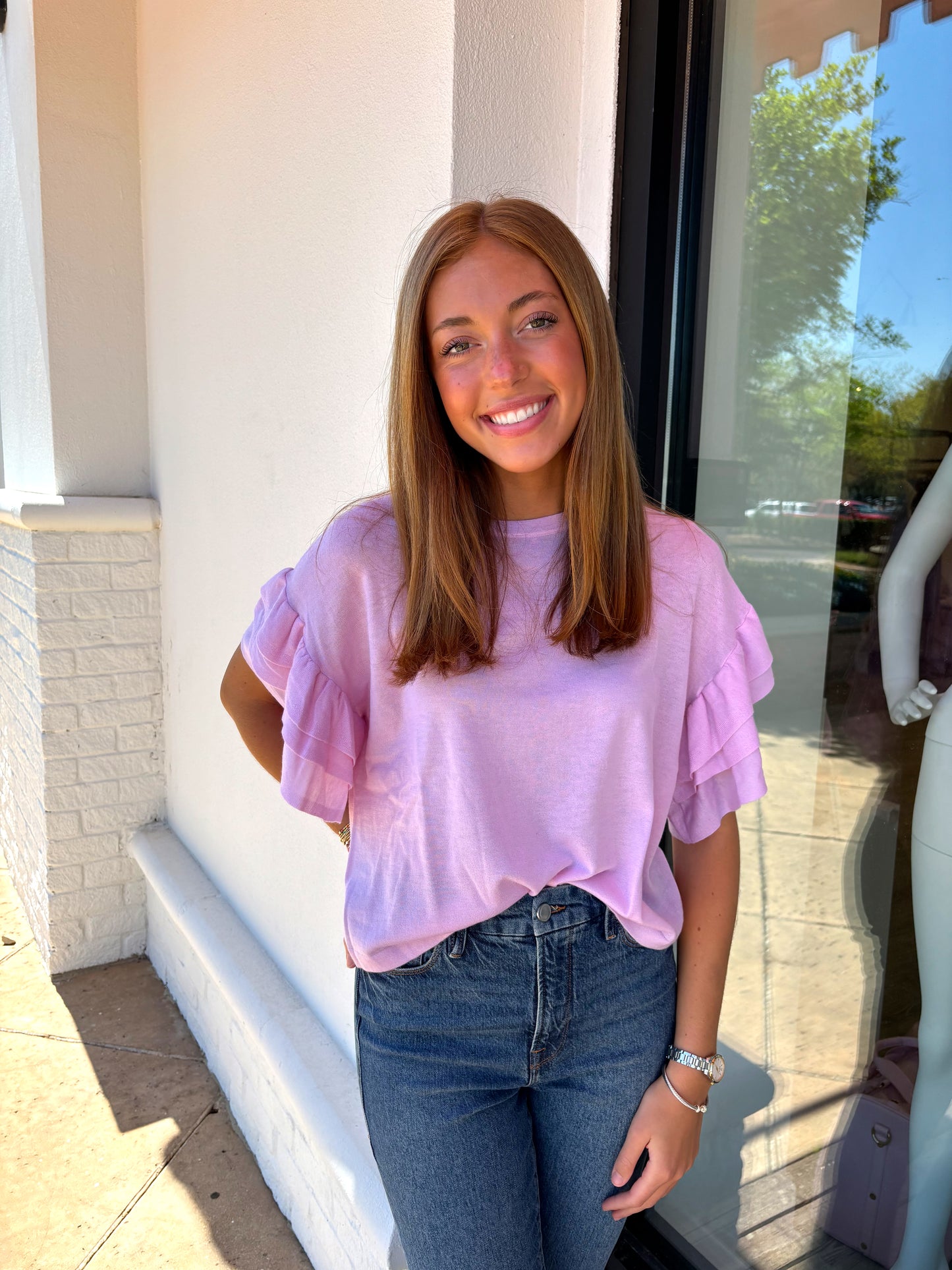 Autumn Cashmere Boxy Ruffle Cuff Tee - Orchid