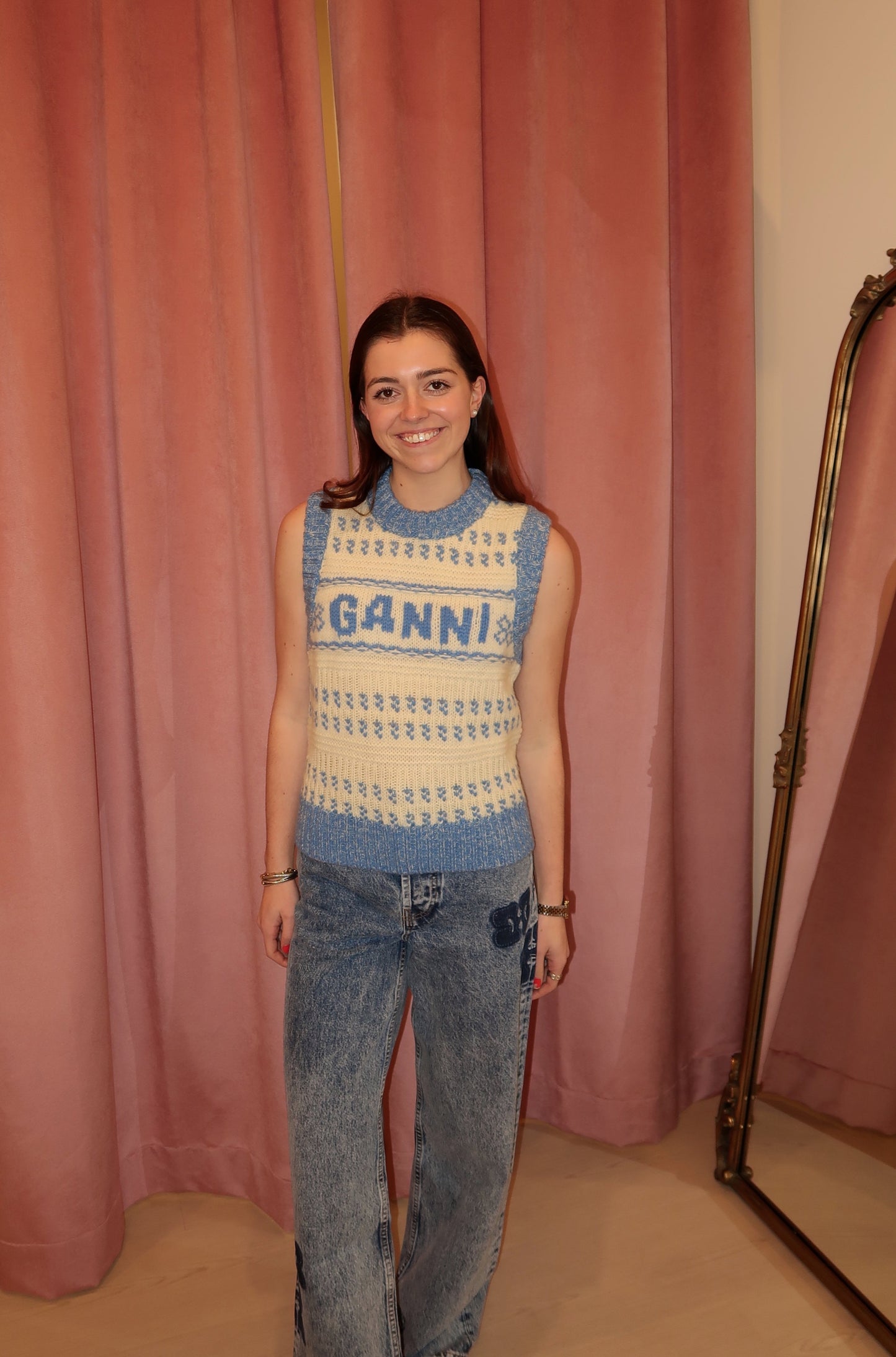 GANNI Blue Graphic O-Neck Vest