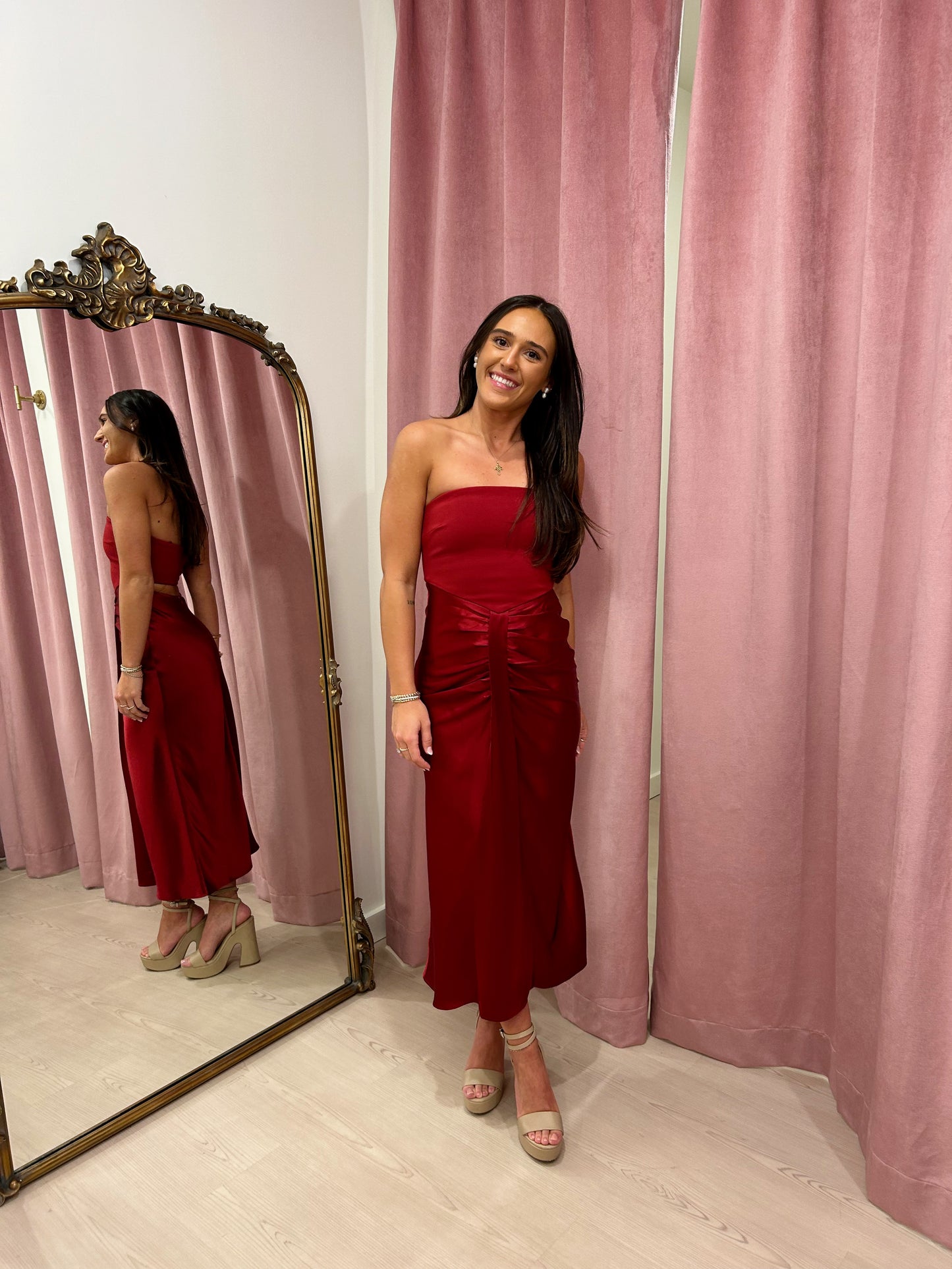 Staud Midi Wayfaring Dress - Rouge