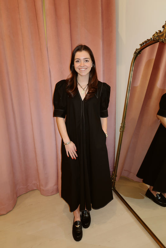 Ganni Cotton Poplin V-Neck Midi Dress