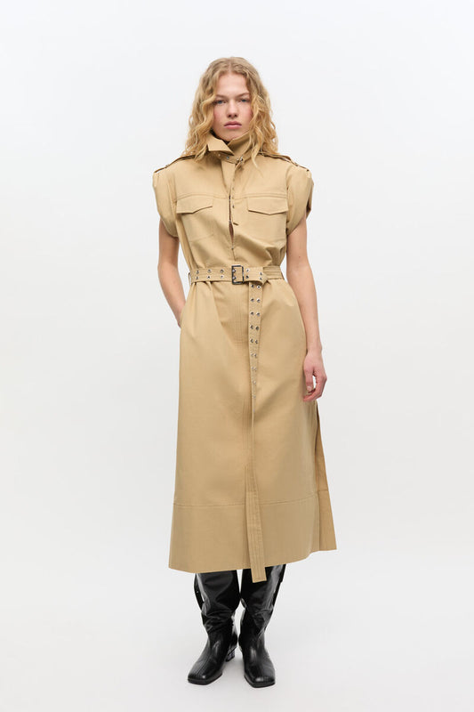 Ganni Beige Stretch Cotton Dress