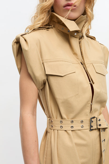 Ganni Beige Stretch Cotton Dress