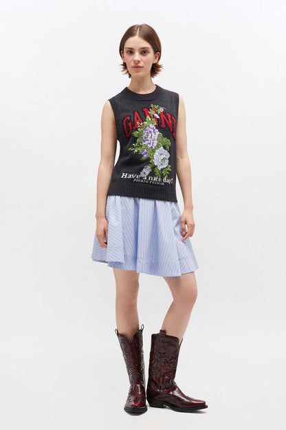 Ganni Stripe Cotton Mini Circle Skirt