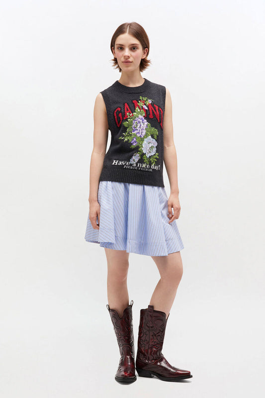 Ganni Stripe Cotton Mini Circle Skirt