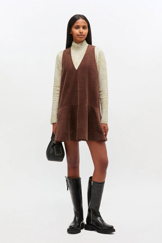 Ganni Brown Corduroy Mini Dress