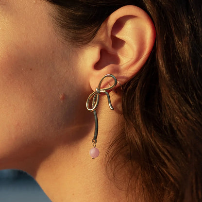 About a Bow Earrings - Rose Quartz