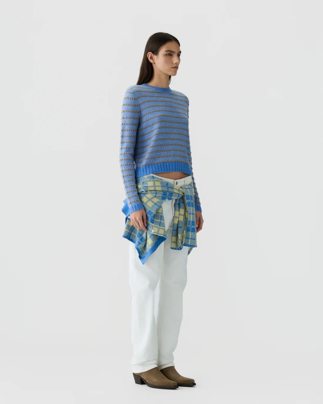 Guest in Residence Pebble Stripe Shrunken Crew- Delft Blue