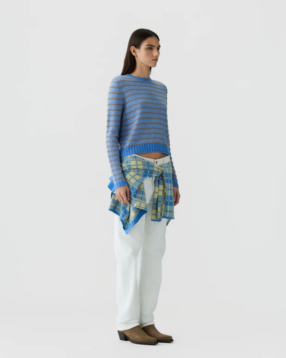 Guest in Residence Pebble Stripe Shrunken Crew- Delft Blue