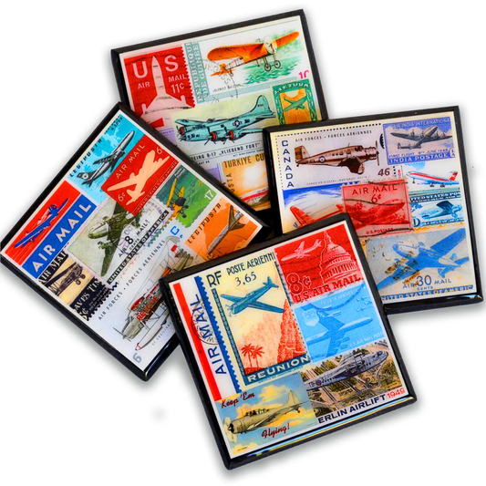 Vintage Airplane Collage Coaster Set