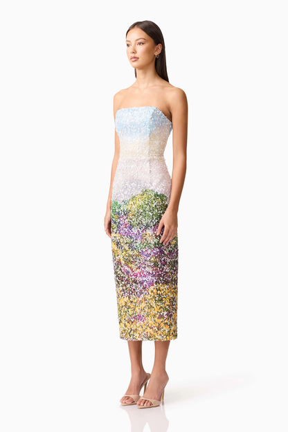 Elliatt Arden Strapless Midi Dress in Multi Ombre