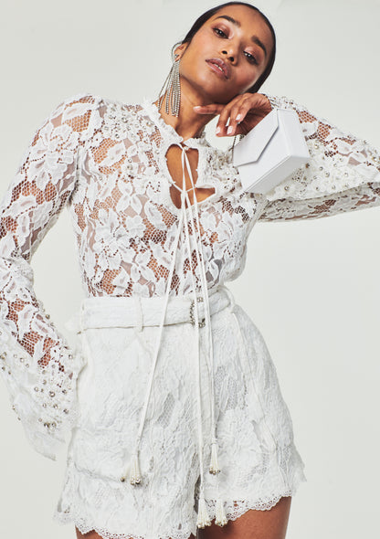 Hemant & Nandita Reet Flower Net Top w/ Lining