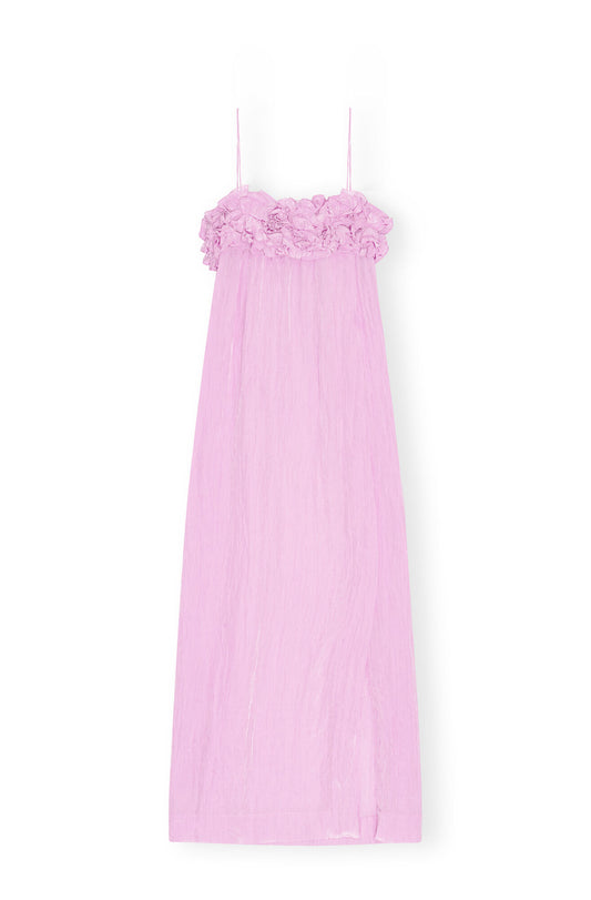 Ganni PINK SHINY TECH STRAP MIDI DRESS