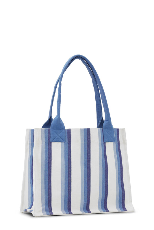 Ganni BLUE LARGE STRIPED CANVAS TOTE BAG
