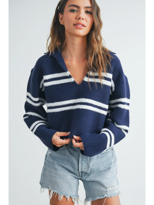 Buttermelon Striped Collar Sweater
