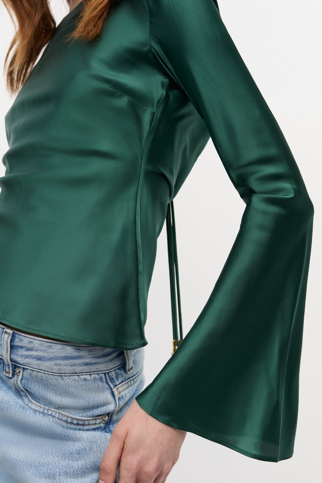 GANNI Pineneedle Green Satin Blouse