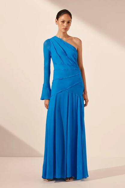 Shona Joy Amina Asymmetrical Maxi Dress - Aqua