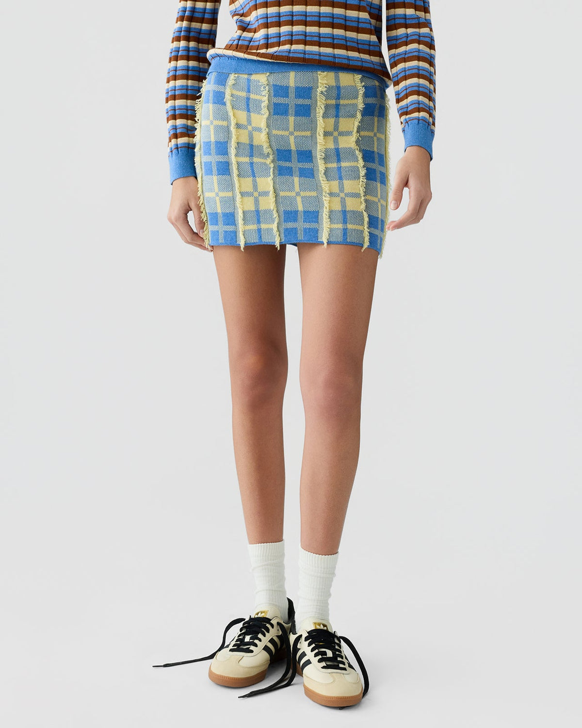 Guest In Residence Plaid Mini Skirt in Blue/Butter