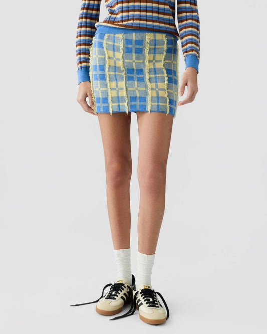 Guest In Residence Plaid Mini Skirt in Blue/Butter