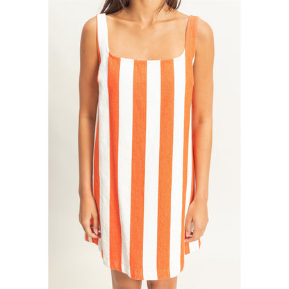 Striped Square Neck Woven Mini Dress