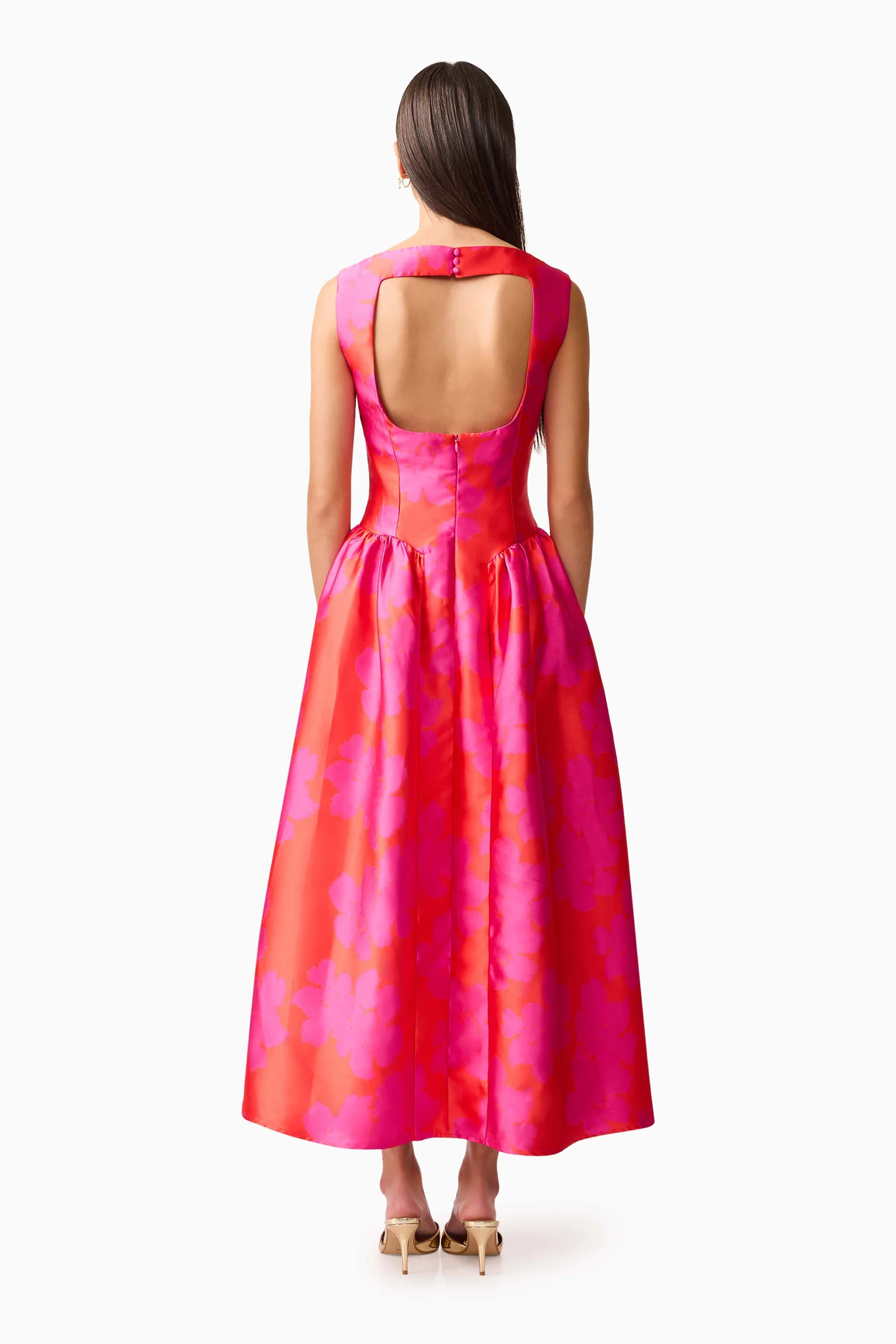 Elliatt Eloise A-Line Midi Dress in Pink & Red